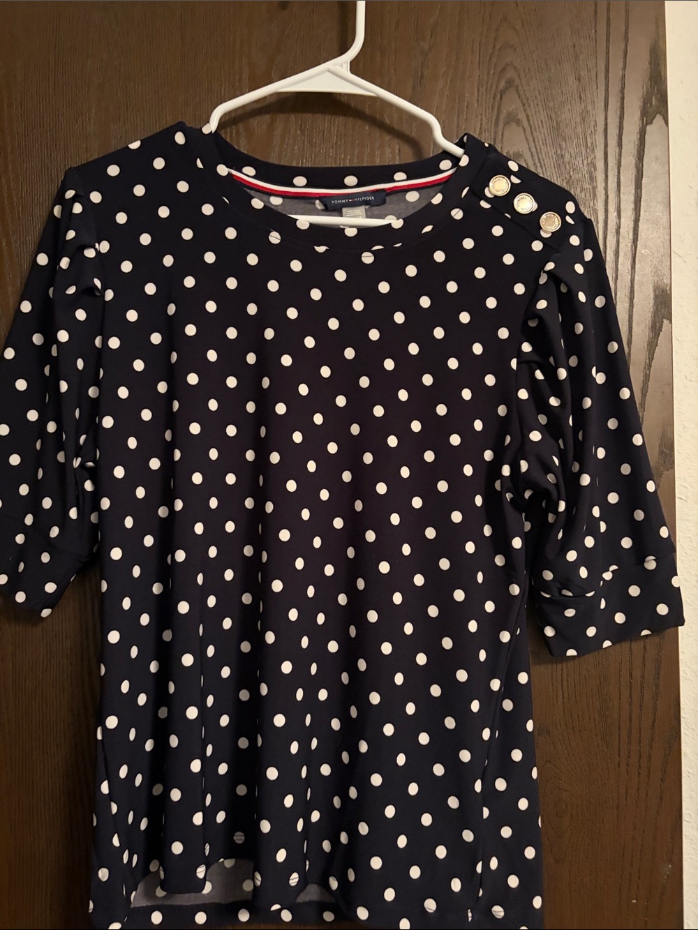Tommy Hilfiger Navy and White Polka Dot Short Sleeve Tee